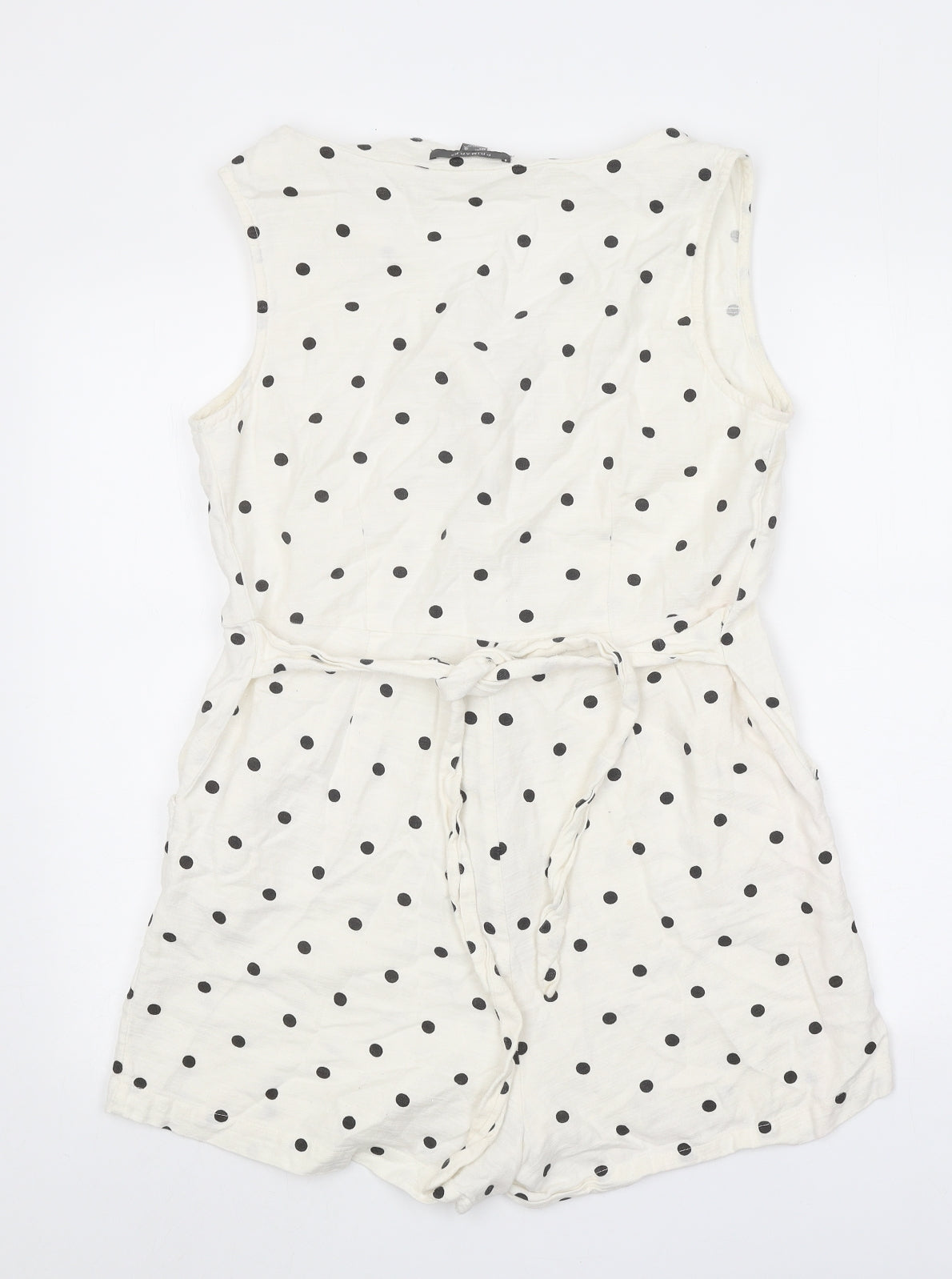 Primark Womens White Polka Dot 100% Cotton Playsuit One-Piece Size 12 Button