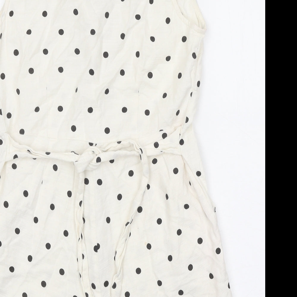 Primark Womens White Polka Dot 100% Cotton Playsuit One-Piece Size 12 Button