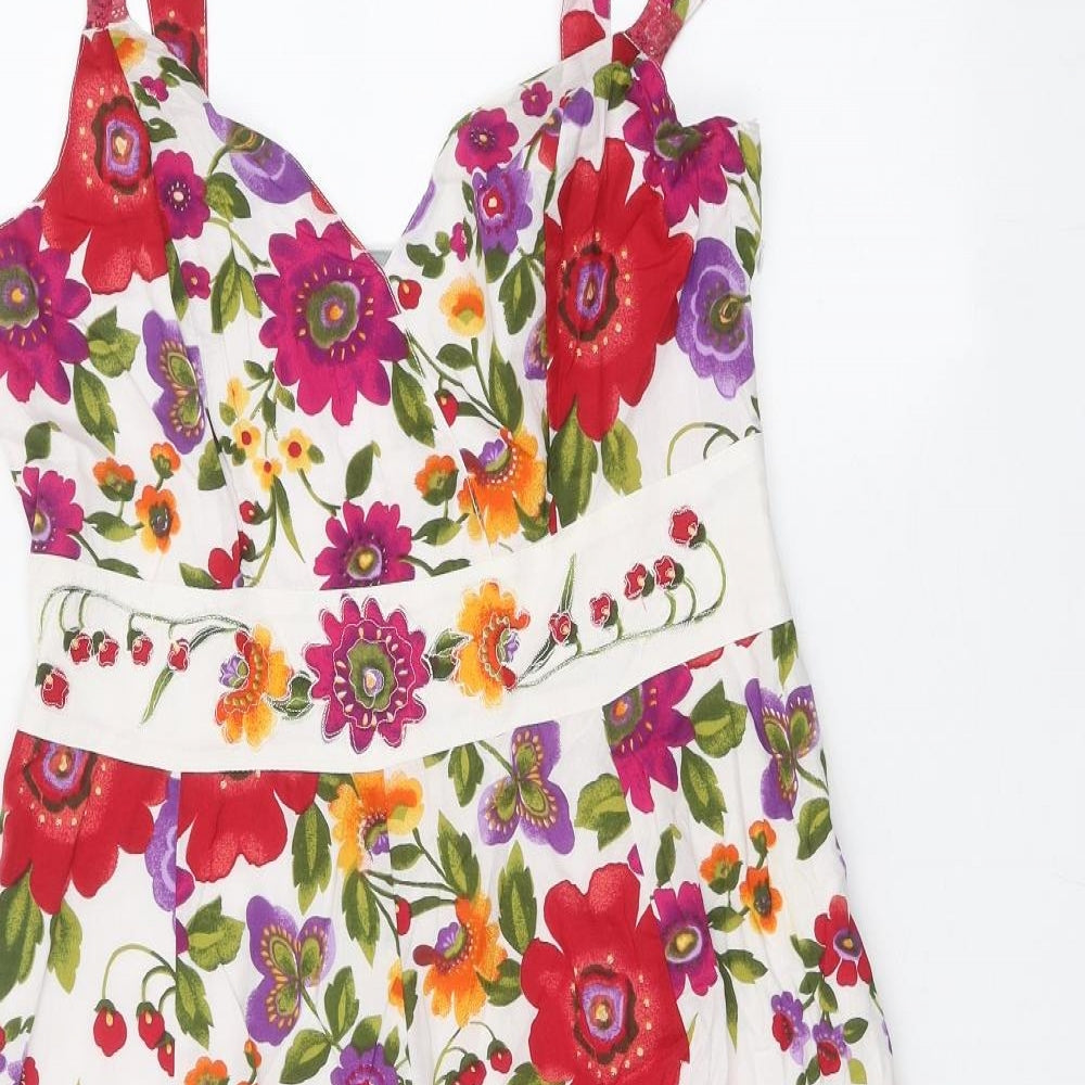Per Una Womens White Floral 100% Cotton A-Line Size 12 V-Neck Pullover