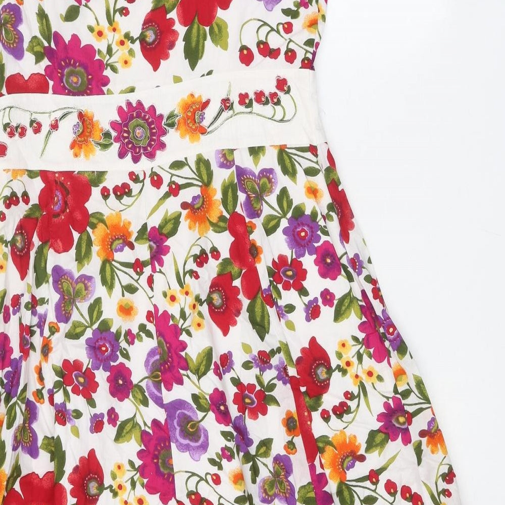 Per Una Womens White Floral 100% Cotton A-Line Size 12 V-Neck Pullover