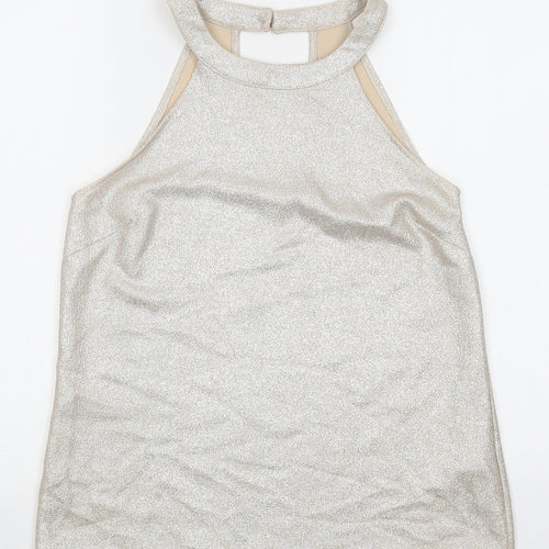 Oasis Womens Beige Polyester Basic Tank Size 10 Round Neck