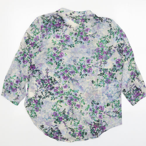 Logo Womens Beige Floral Polyester Basic Button-Up Size 12 Collared