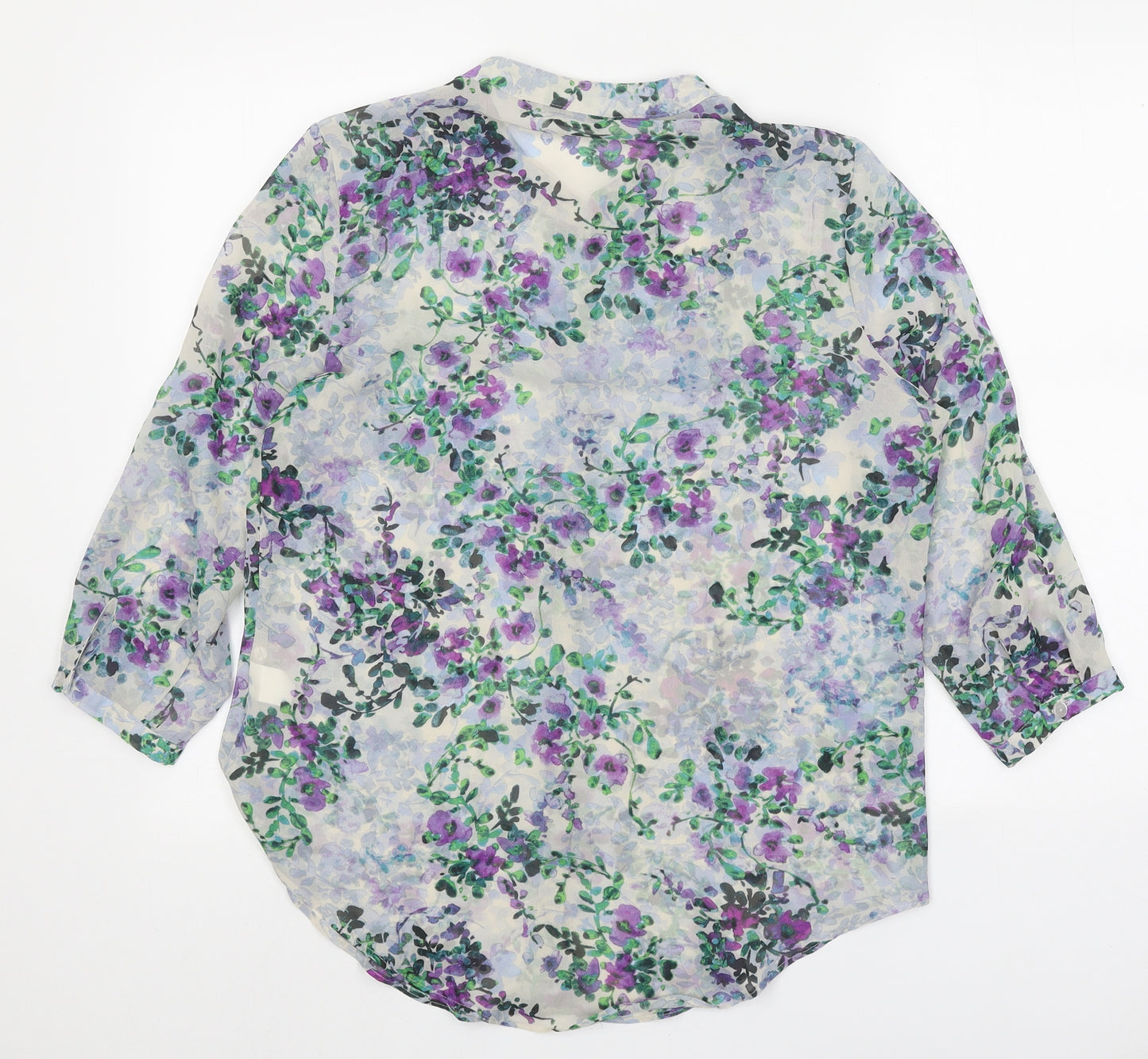 Logo Womens Beige Floral Polyester Basic Button-Up Size 12 Collared