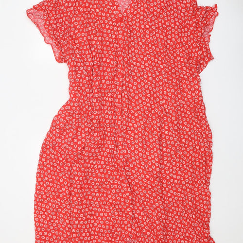 Classics Womens Red Geometric Viscose Shirt Dress Size 30 Collared Button