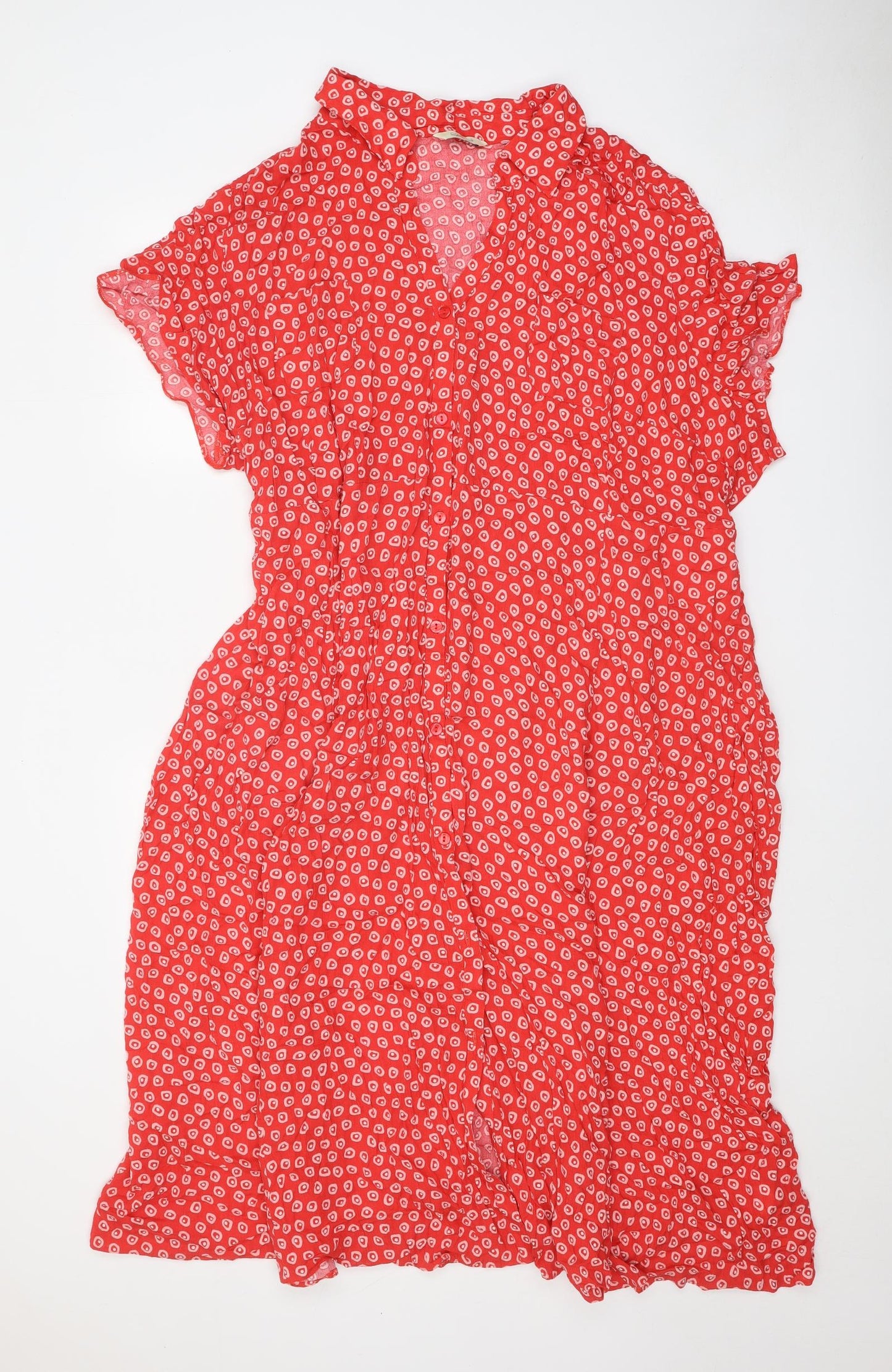 Classics Womens Red Geometric Viscose Shirt Dress Size 30 Collared Button