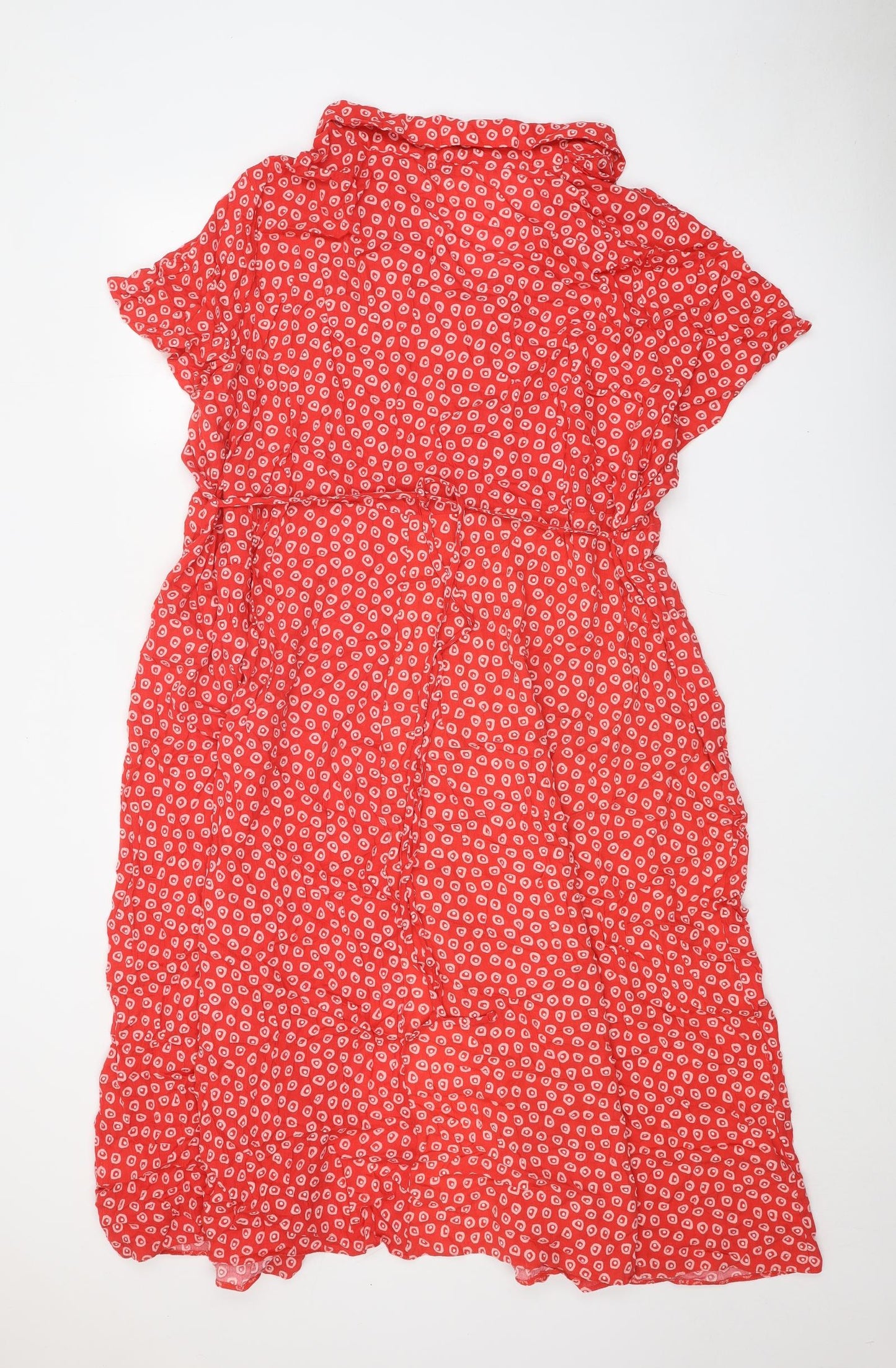 Classics Womens Red Geometric Viscose Shirt Dress Size 30 Collared Button