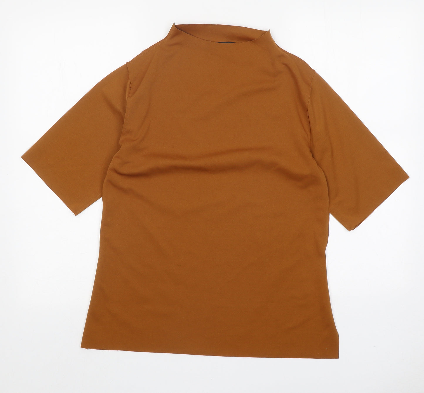 Woman Womens Orange Polyester Basic T-Shirt Size M Round Neck