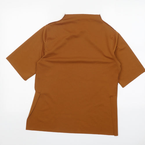 Woman Womens Orange Polyester Basic T-Shirt Size M Round Neck
