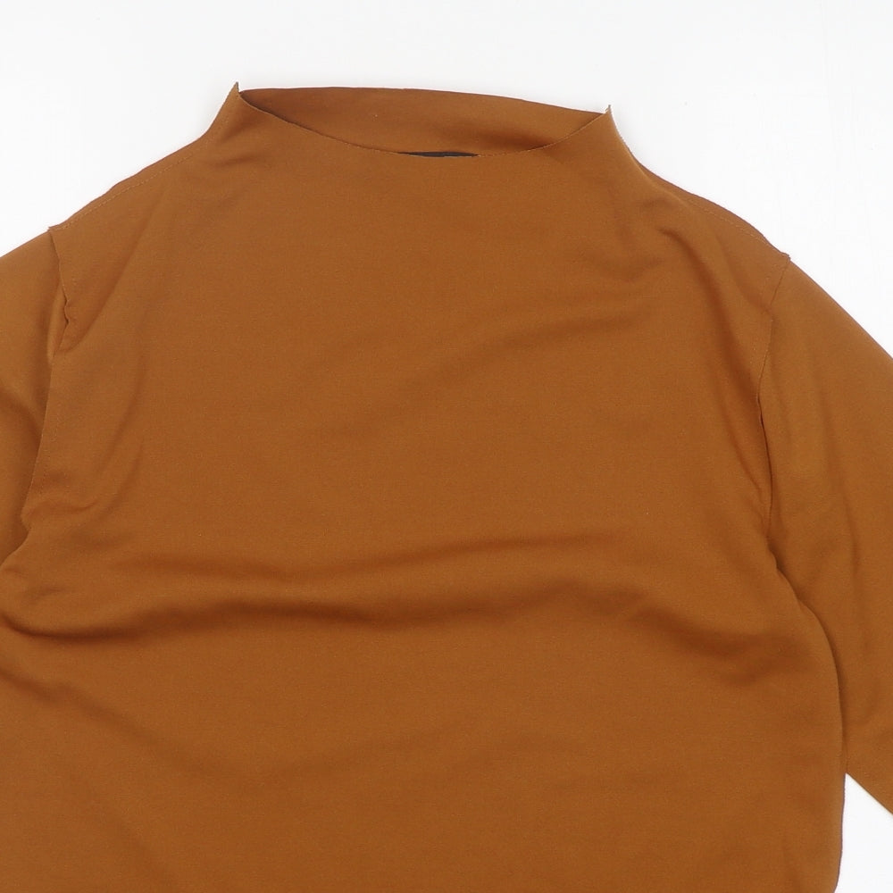 Woman Womens Orange Polyester Basic T-Shirt Size M Round Neck