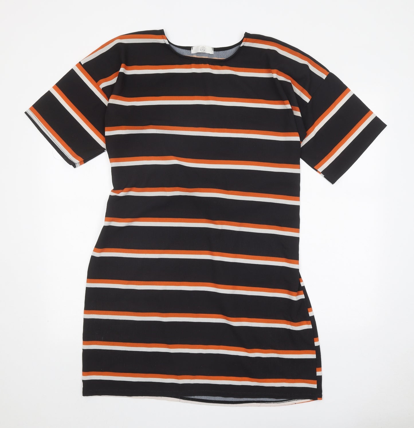 Missguided Womens Black Striped Polyester T-Shirt Dress Size 10 Round Neck Tie