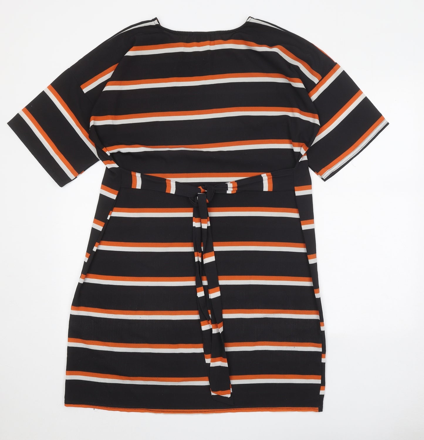 Missguided Womens Black Striped Polyester T-Shirt Dress Size 10 Round Neck Tie