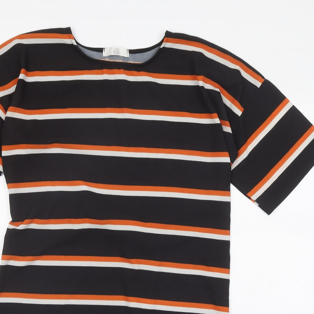 Missguided Womens Black Striped Polyester T-Shirt Dress Size 10 Round Neck Tie