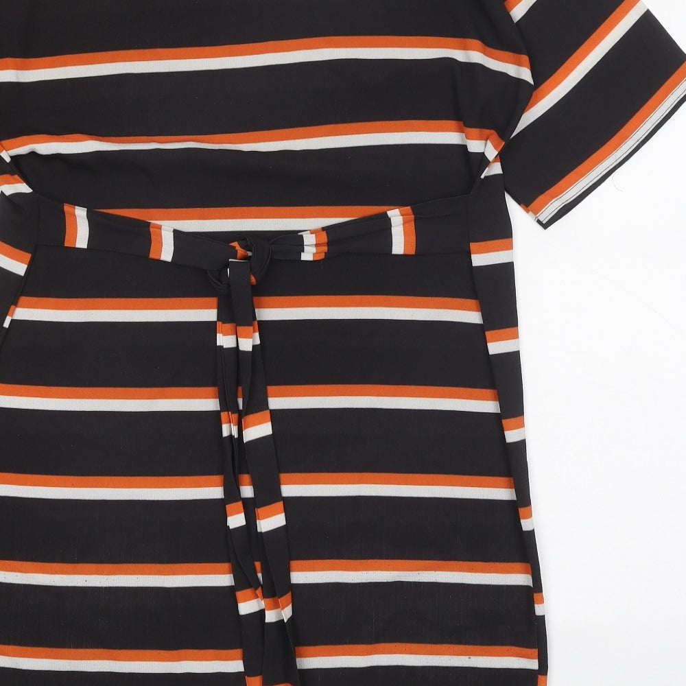 Missguided Womens Black Striped Polyester T-Shirt Dress Size 10 Round Neck Tie