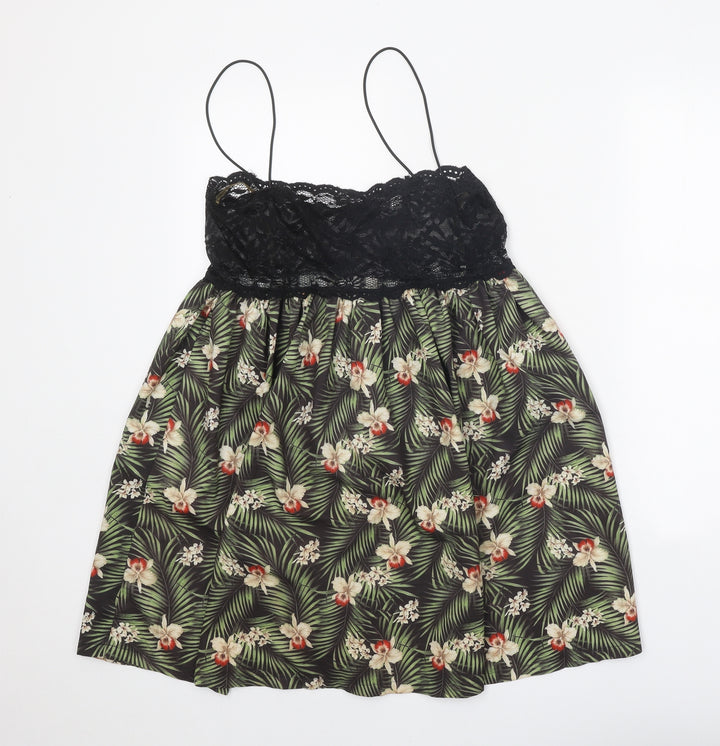 Rare London Womens Black Floral Polyamide Slip Dress Size 10 Scoop Neck Pullover