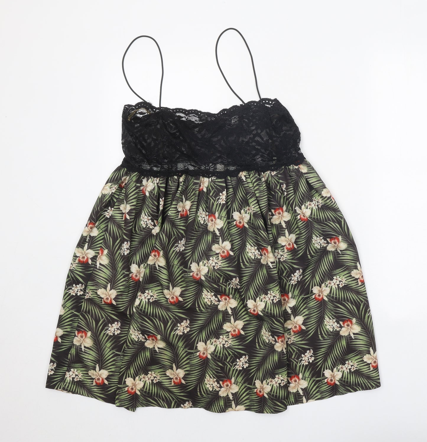 Rare London Womens Black Floral Polyamide Slip Dress Size 10 Scoop Neck Pullover