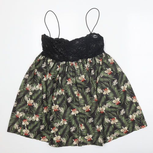 Rare London Womens Black Floral Polyamide Slip Dress Size 10 Scoop Neck Pullover