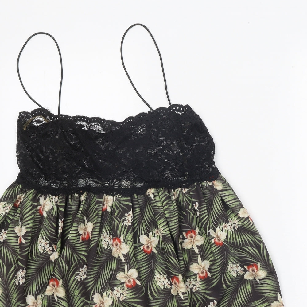 Rare London Womens Black Floral Polyamide Slip Dress Size 10 Scoop Neck Pullover