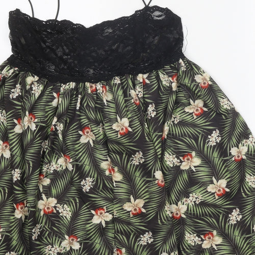Rare London Womens Black Floral Polyamide Slip Dress Size 10 Scoop Neck Pullover