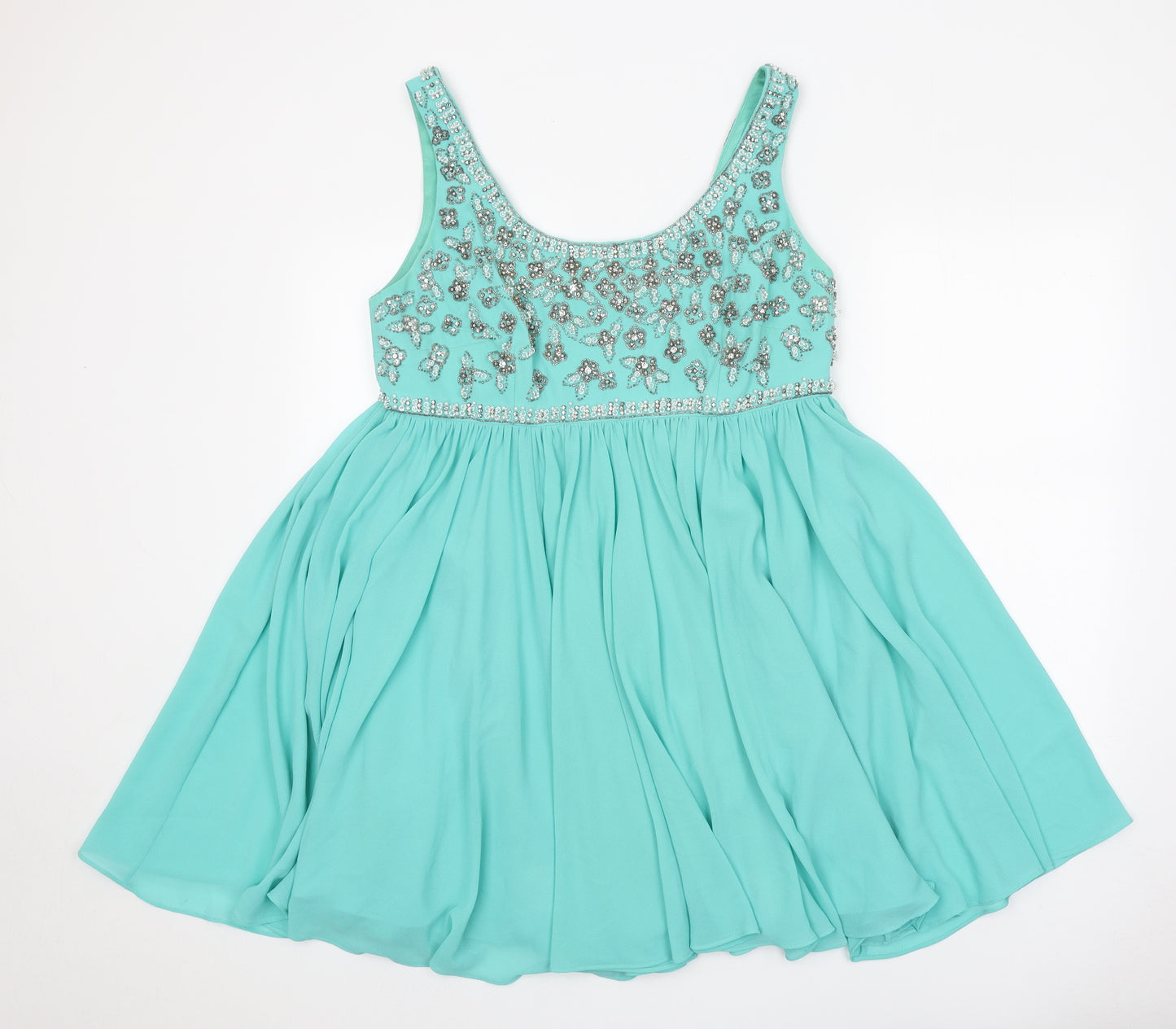 Coast Womens Blue Floral Polyester Fit & Flare Size 14 Round Neck Zip