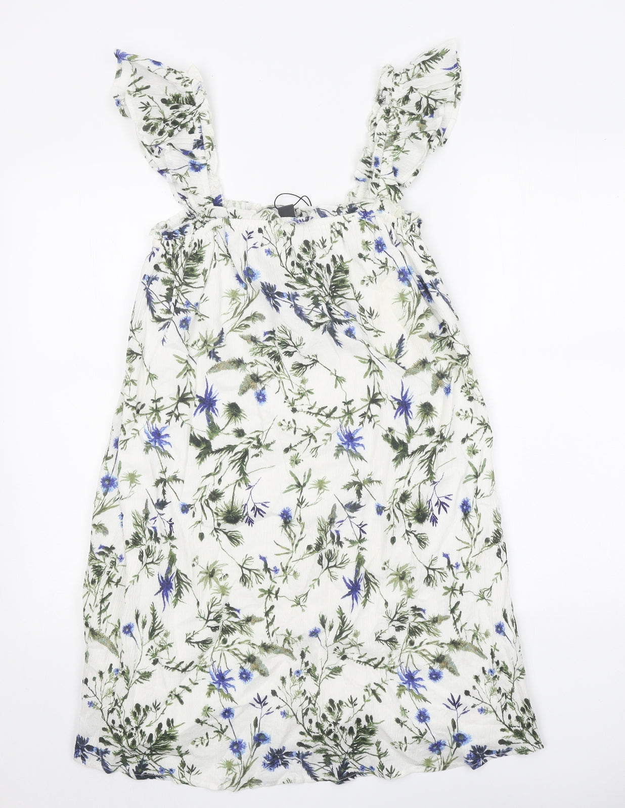 Primark Womens White Floral 100% Cotton A-Line Size 4 Square Neck Pullover