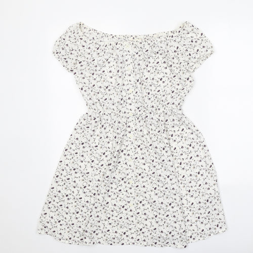Pins & Needles Womens White Floral Polyester Fit & Flare Size XS Boat Neck Pullover