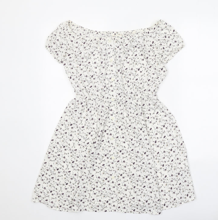 Pins & Needles Womens White Floral Polyester Fit & Flare Size XS Boat Neck Pullover
