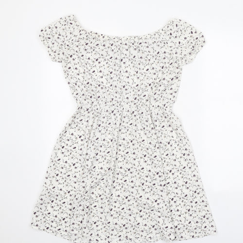 Pins & Needles Womens White Floral Polyester Fit & Flare Size XS Boat Neck Pullover