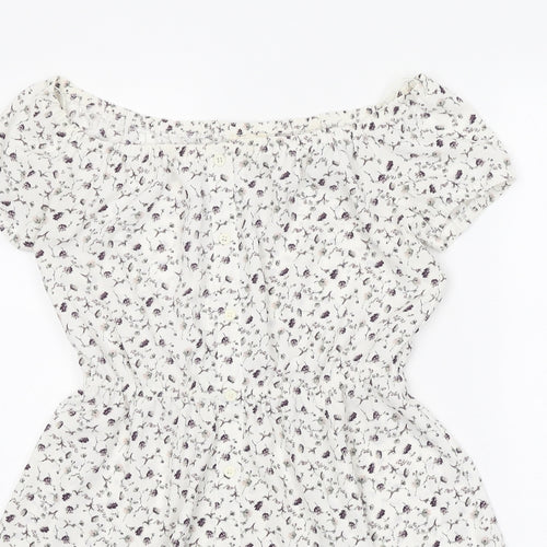 Pins & Needles Womens White Floral Polyester Fit & Flare Size XS Boat Neck Pullover