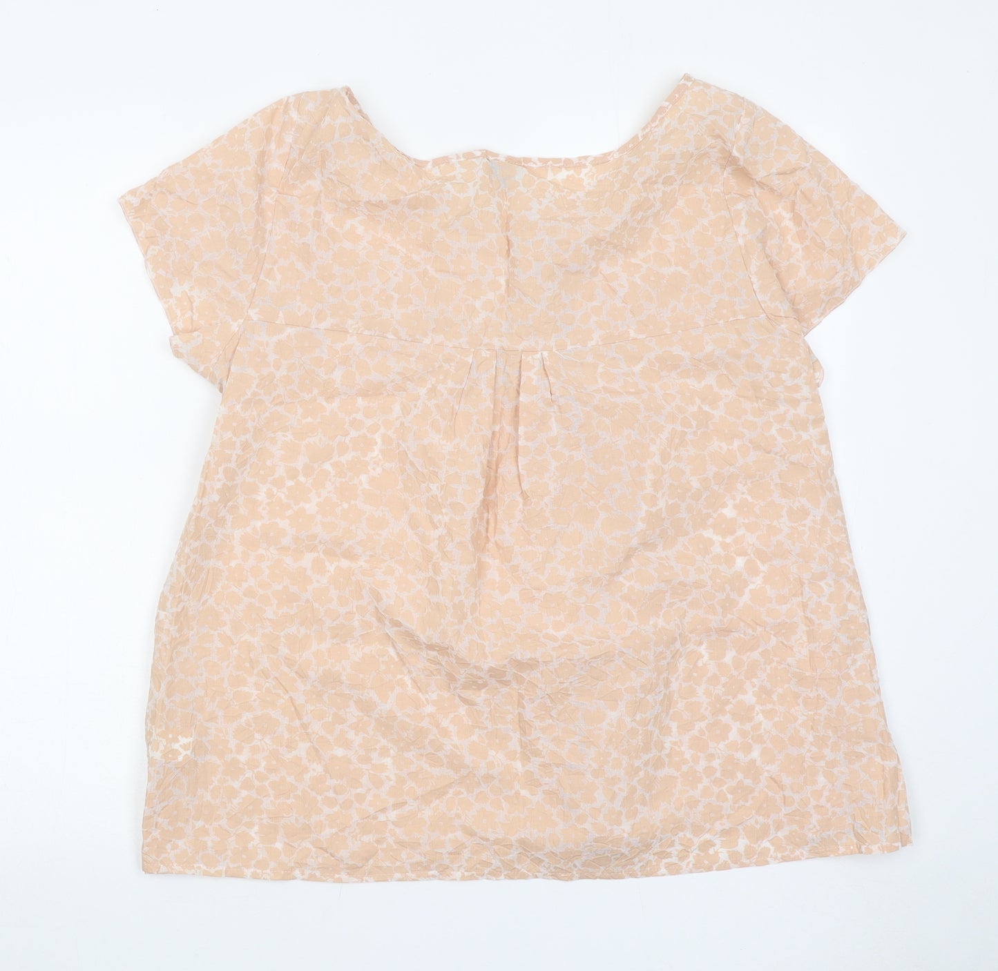 TU Womens Orange Floral Polyester Basic Blouse Size 16 Boat Neck