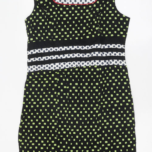 Sweet Miss Womens Black Geometric Cotton A-Line Size XL Square Neck Zip