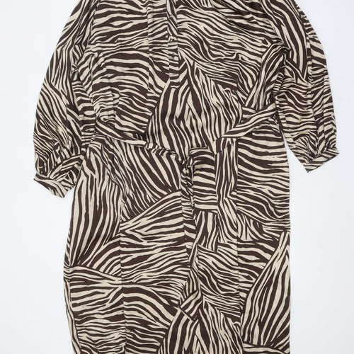 Preworn Womens Brown Animal Print Polyester A-Line One Size Round Neck Button - Tiger Pattern