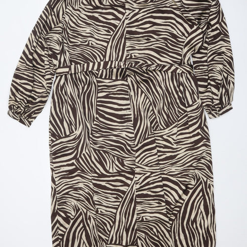 Preworn Womens Brown Animal Print Polyester A-Line One Size Round Neck Button - Tiger Pattern