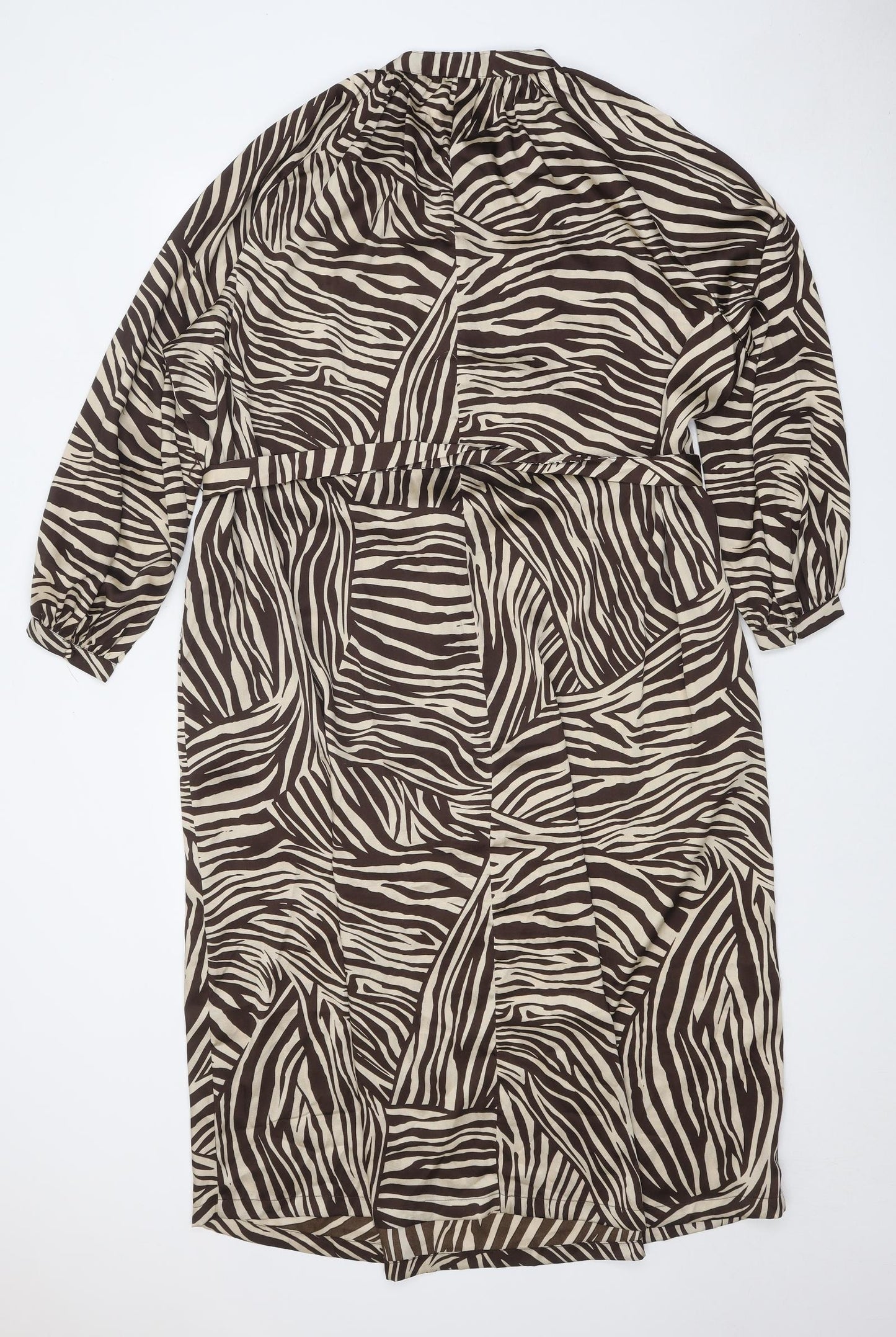 Preworn Womens Brown Animal Print Polyester A-Line One Size Round Neck Button - Tiger Pattern