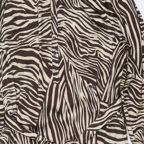Preworn Womens Brown Animal Print Polyester A-Line One Size Round Neck Button - Tiger Pattern