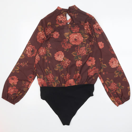 New Look Womens Brown Floral Cotton Bodysuit One-Piece Size 12 Snap