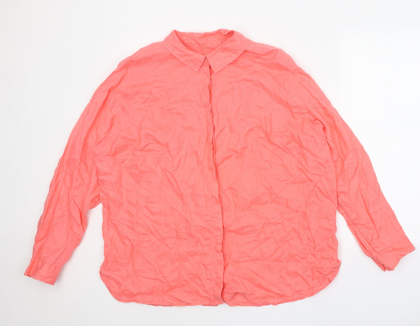 Marks and Spencer Womens Pink Linen Basic Button-Up Size 22 Collared