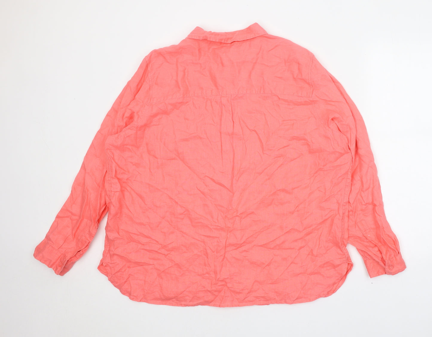 Marks and Spencer Womens Pink Linen Basic Button-Up Size 22 Collared