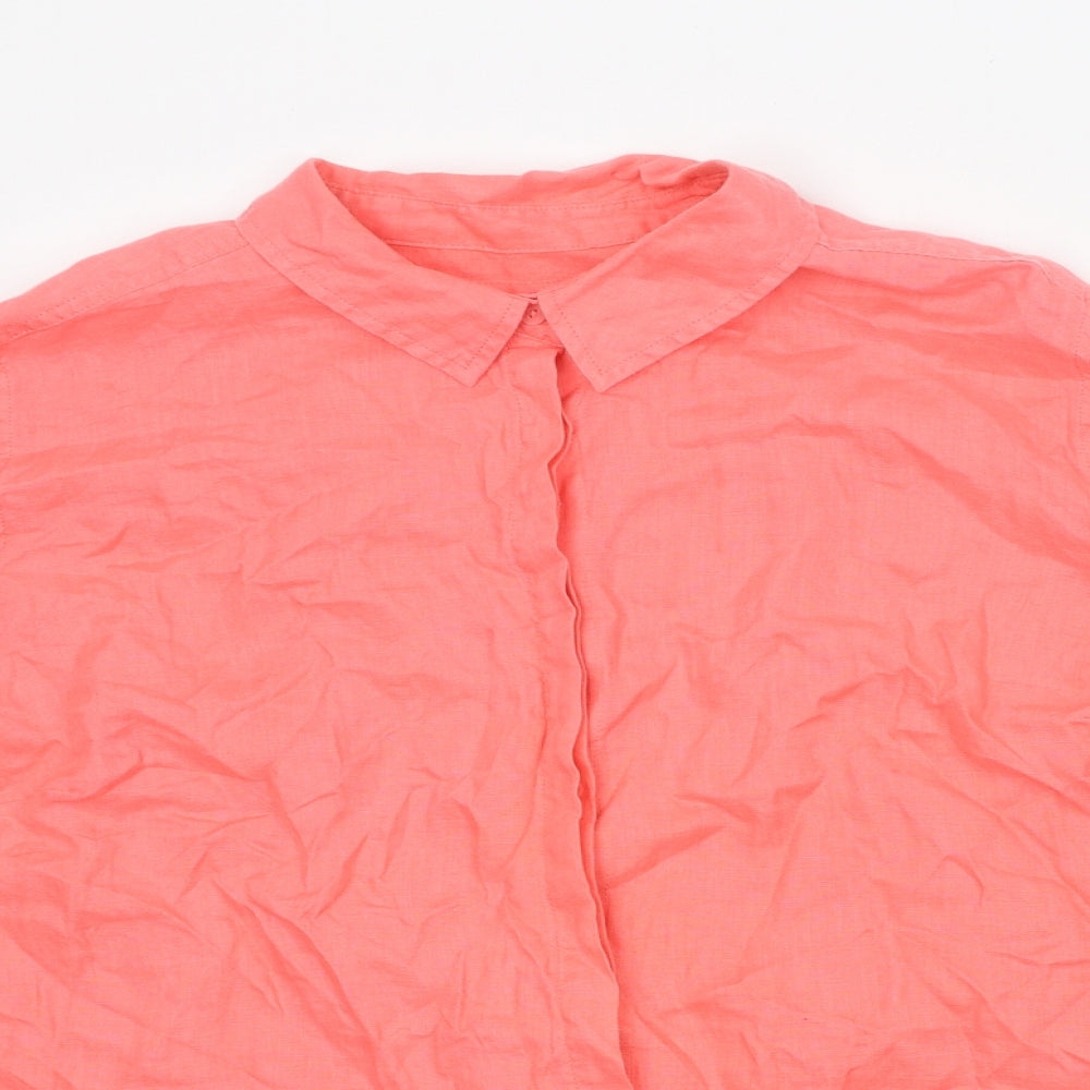Marks and Spencer Womens Pink Linen Basic Button-Up Size 22 Collared