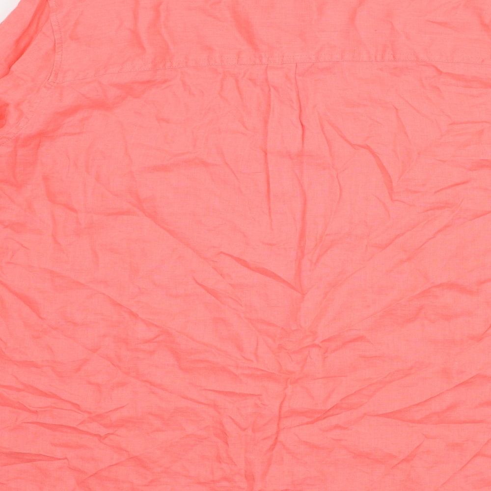 Marks and Spencer Womens Pink Linen Basic Button-Up Size 22 Collared