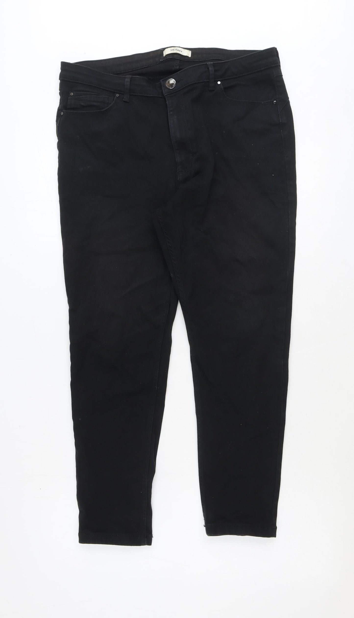 Marks and Spencer Womens Black Cotton Skinny Jeans Size 16 Regular Zip