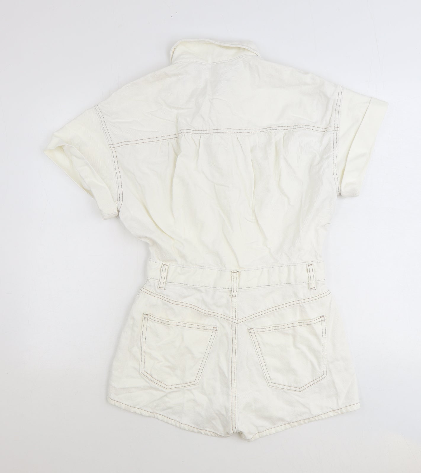 Zara Womens White 100% Cotton Playsuit One-Piece Size M Button