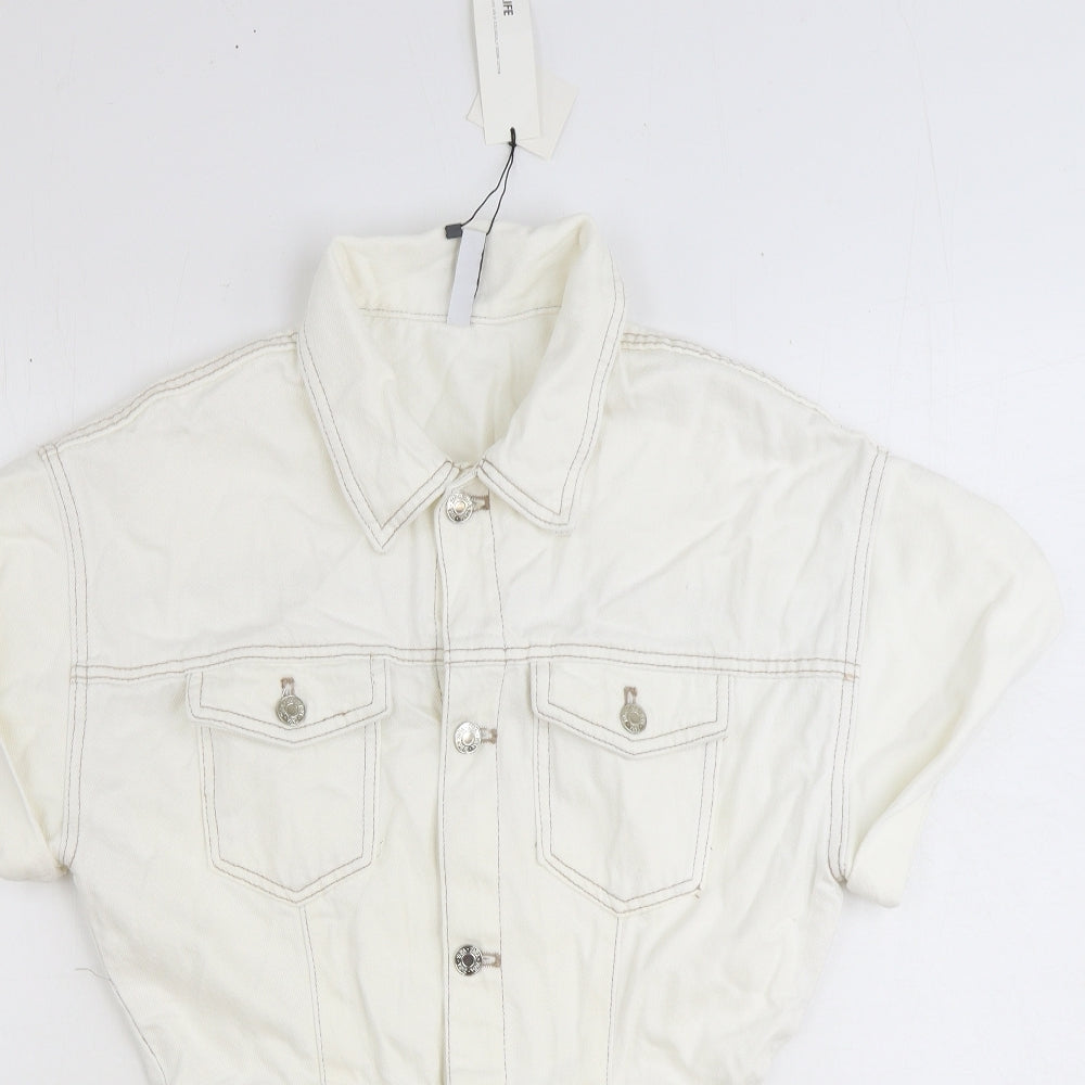 Zara Womens White 100% Cotton Playsuit One-Piece Size M Button