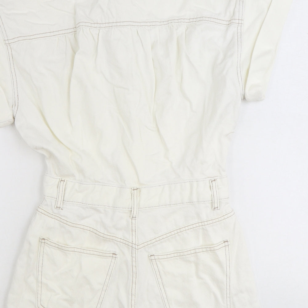 Zara Womens White 100% Cotton Playsuit One-Piece Size M Button