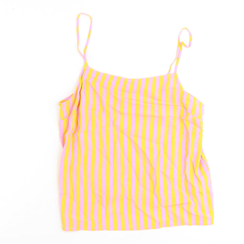 Topshop Womens Pink Striped Polyester Basic Tank Size 6 Round Neck