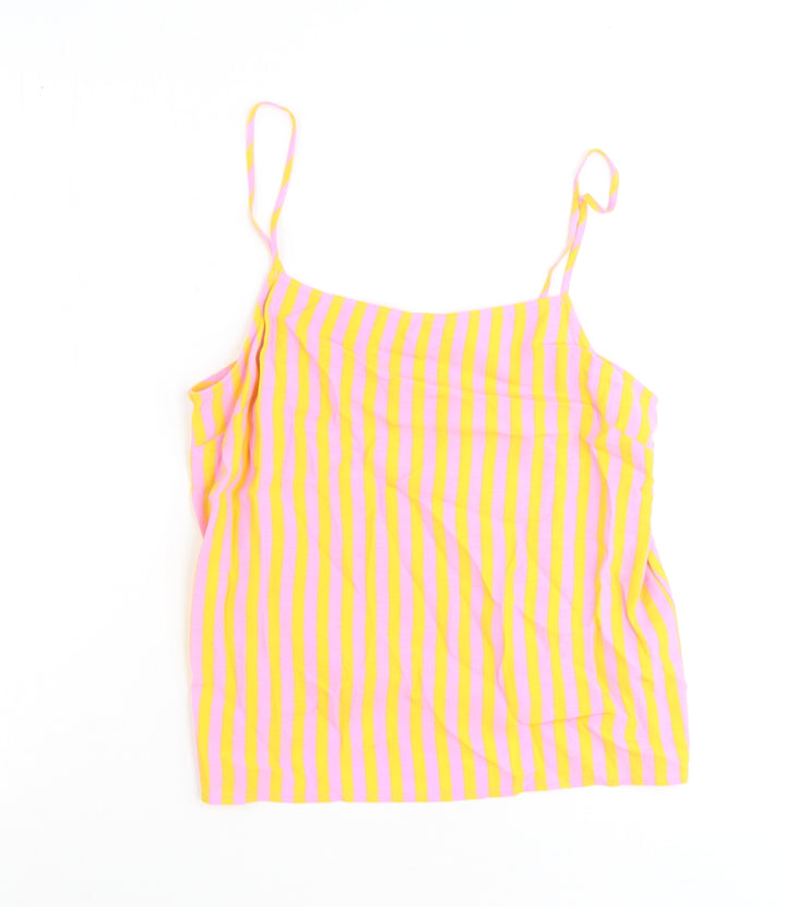 Topshop Womens Pink Striped Polyester Basic Tank Size 6 Round Neck