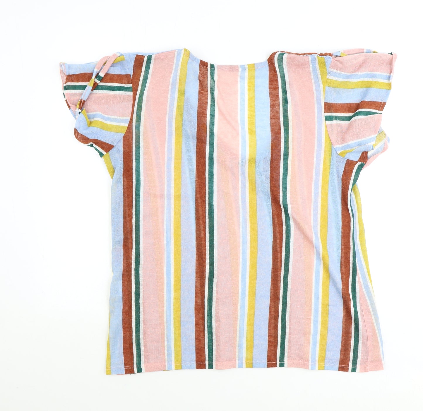 Encuentro Womens Multicoloured Striped Polyester Basic T-Shirt Size L V-Neck