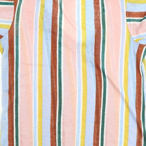 Encuentro Womens Multicoloured Striped Polyester Basic T-Shirt Size L V-Neck