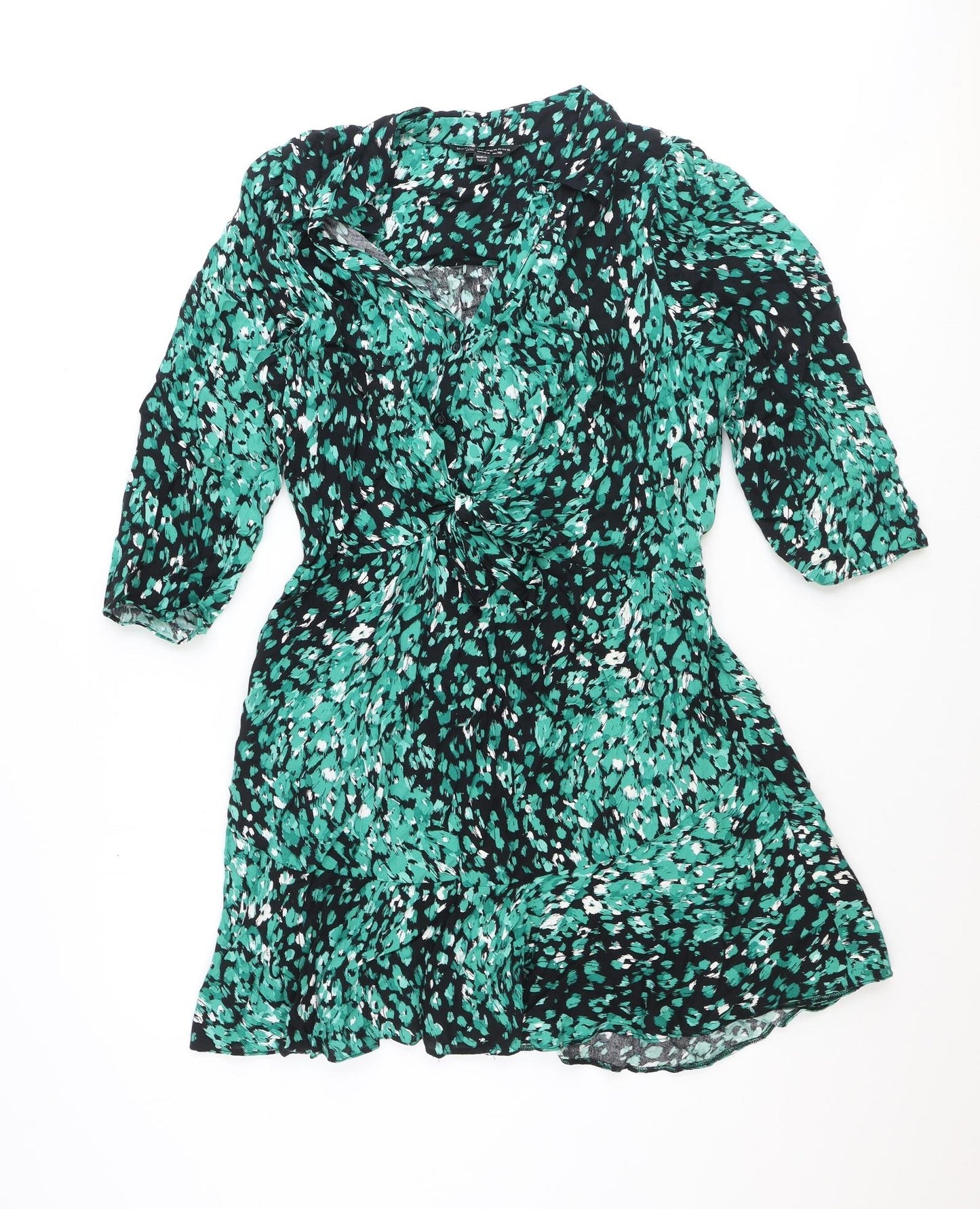 Dorothy Perkins Womens Green Geometric Polyester Shirt Dress Size 12 Collared Pullover