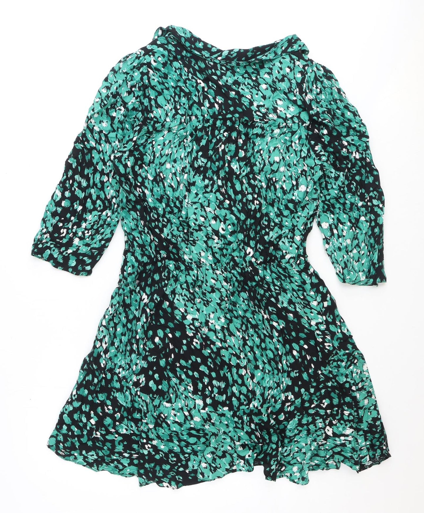 Dorothy Perkins Womens Green Geometric Polyester Shirt Dress Size 12 Collared Pullover