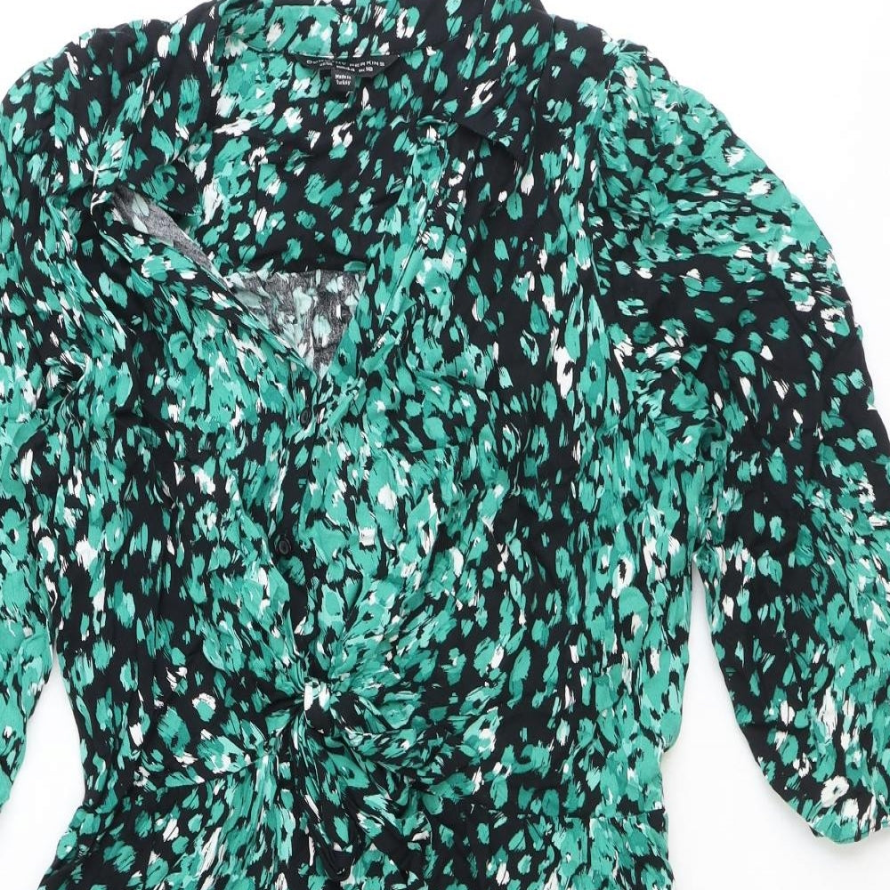 Dorothy Perkins Womens Green Geometric Polyester Shirt Dress Size 12 Collared Pullover